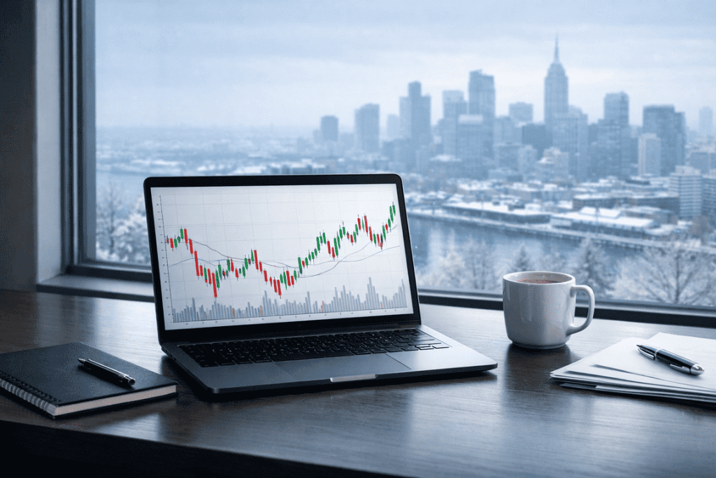 Is January really the best month for stocks shown through a winter-themed stock market workspace