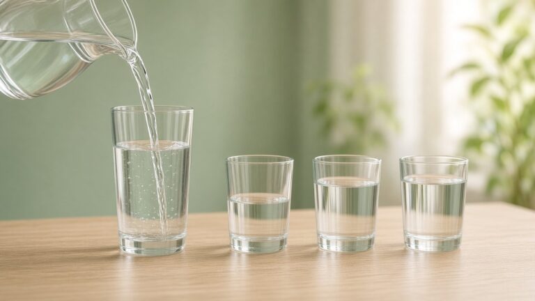 Glass pitcher pouring water into a tall glass beside three smaller glasses, representing investing a lump sum versus investing gradually